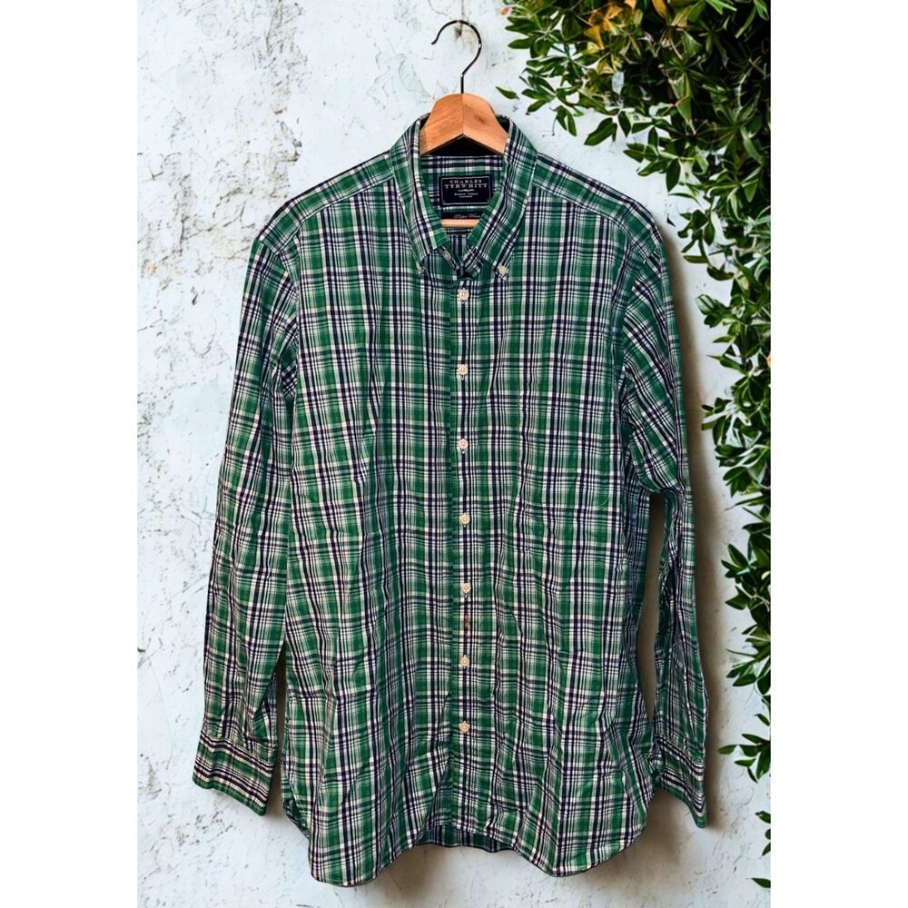 Charles Tyrwhitt Poplin Weave Dress Shirt Non Iron Extra Slim Fit Check Sz. L